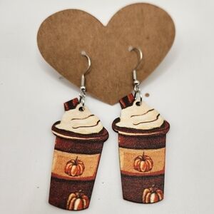 Pumpkin Spice Latte wooden earrings